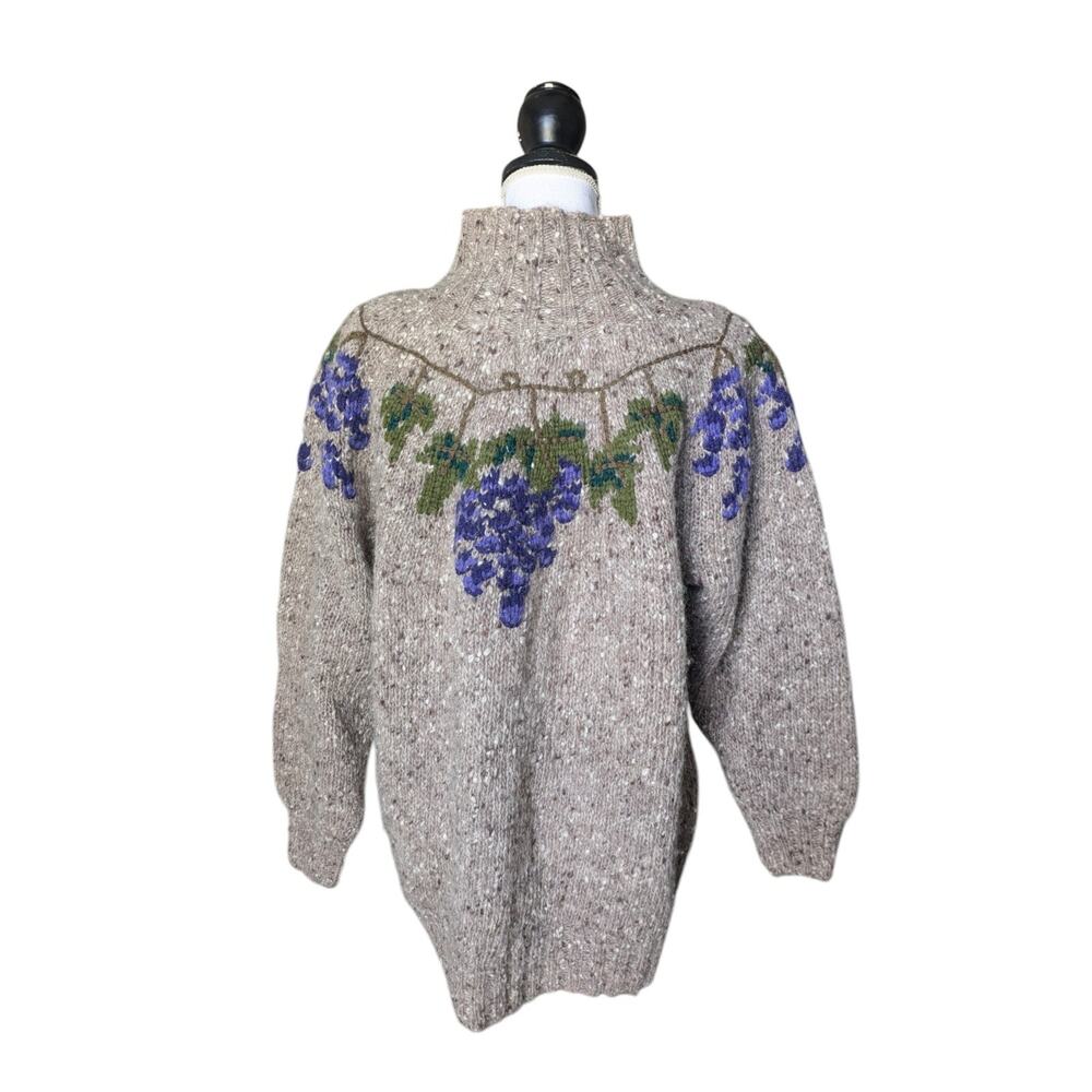 Vintage Ann Taylor Hand Knit Grape Grapevines Pullover Sweater Size Large Wool - Picture 2 of 12